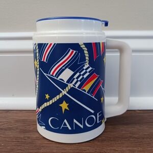 Vintage Canoe Fragrance Whirley Plastic Travel Mug‎ USA 5.75" Tall